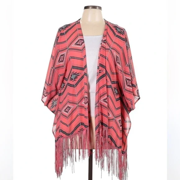 XHILARATION VTG Fringe Southwestern Aztec Kimono Cardigan L/XL Festival Boho - Picture 8 of 9